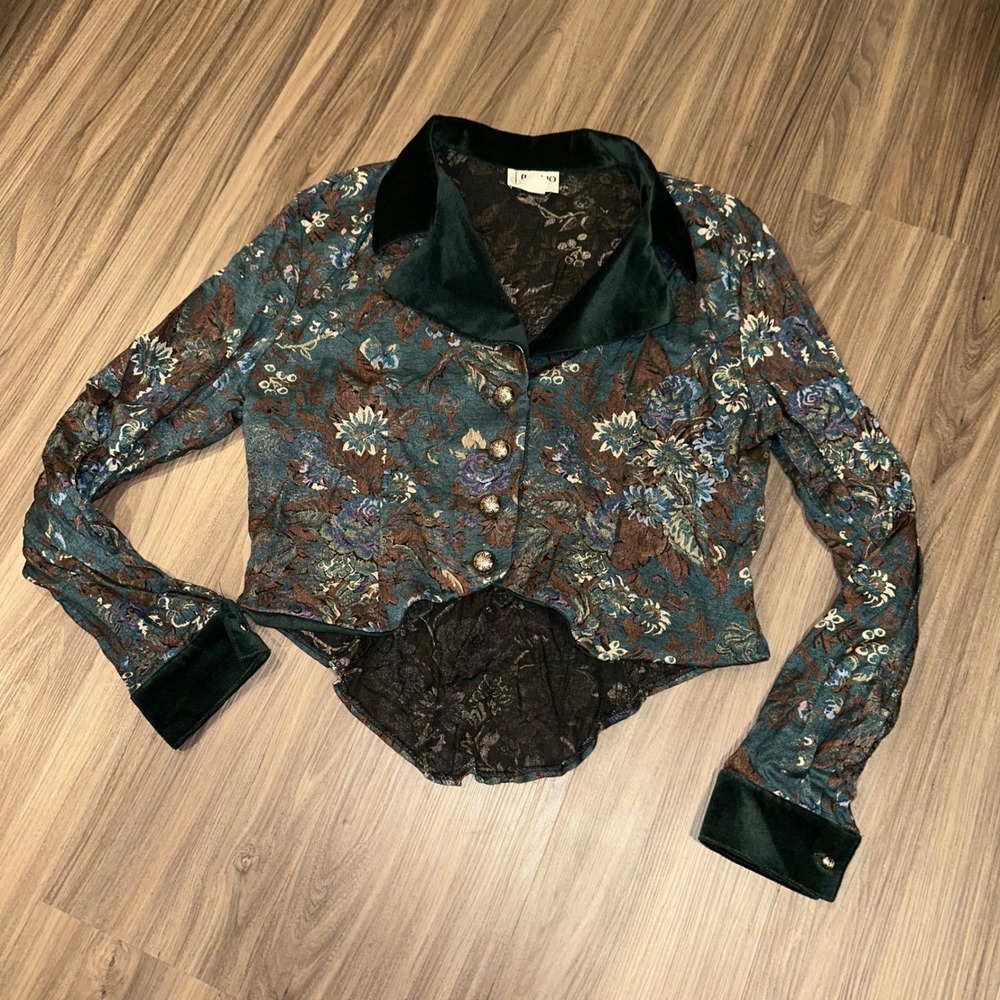 Vintage BANJO Dallas Texas Floral Velvet Collar Jacket Blazer Women's‎ XL